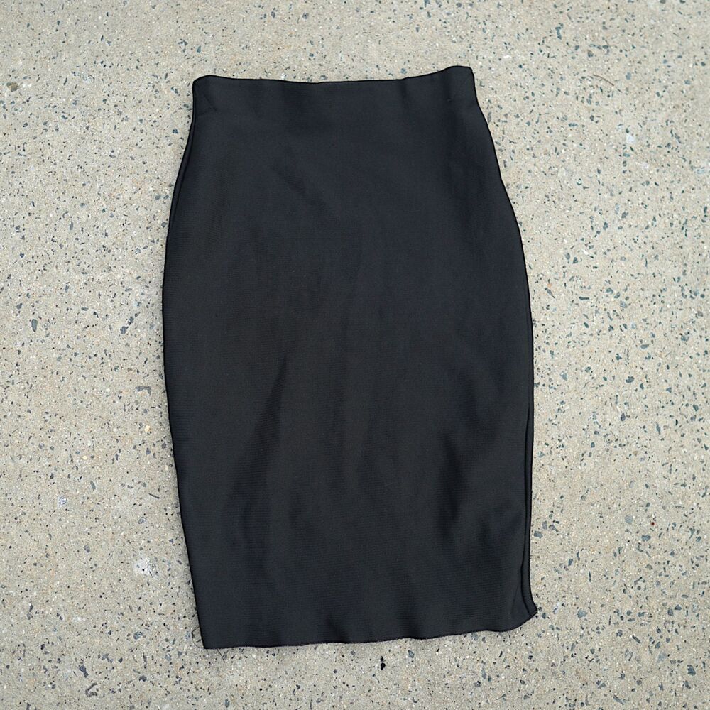 Haute Monde Black Pencil Skirt M Ribbed Bodycon Stretch Work Office CorporateCor